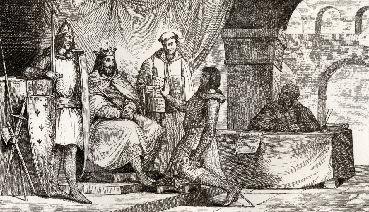 Ludvig II (848-79) modtager en troskabsed fra en adelsmand, fra "Histoire de France" af Colart, udgivet omkring 1840 af French School