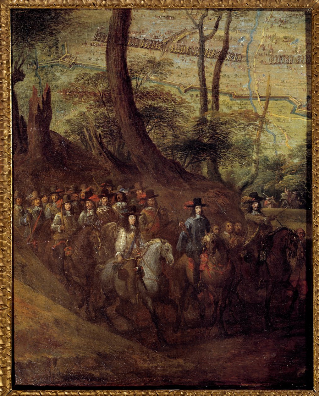 Ludvig II af Bourbon, Prins af Conde (Bourbon-Conde) (Grand Conde) (1621-1686) eller hertug af Enghien, belejrer en by Maleri af den franske skole i det 17. århundrede. Søn 0,73x0,58 m af French School