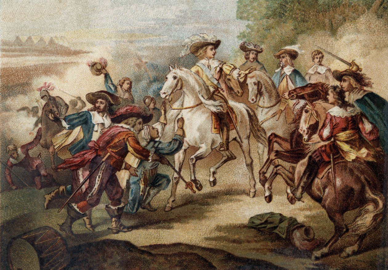 Ludvig II af Bourbon, Prins af Conde (Bourbon-Conde) (Grand Conde) (1621-1686) til "" Rocroy"" (Rocroi). Kromolitografi. af French School