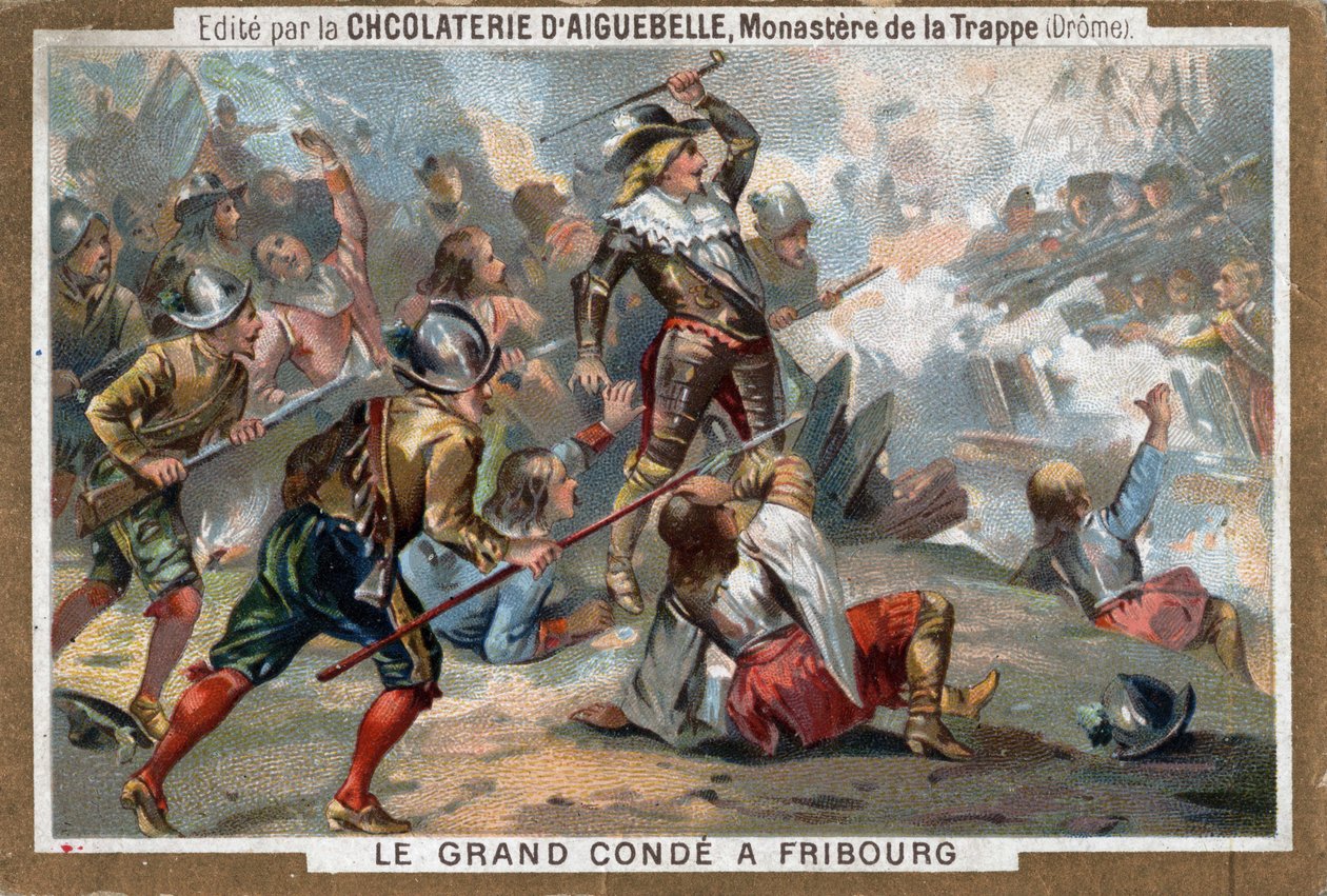 Ludvig II af Bourbon, Prins af Conde (Bourbon-Conde), kendt som Le Grand Conde, ved slaget ved Fribourg i 1644. Kromolitografi af det 19. århundrede. af French School