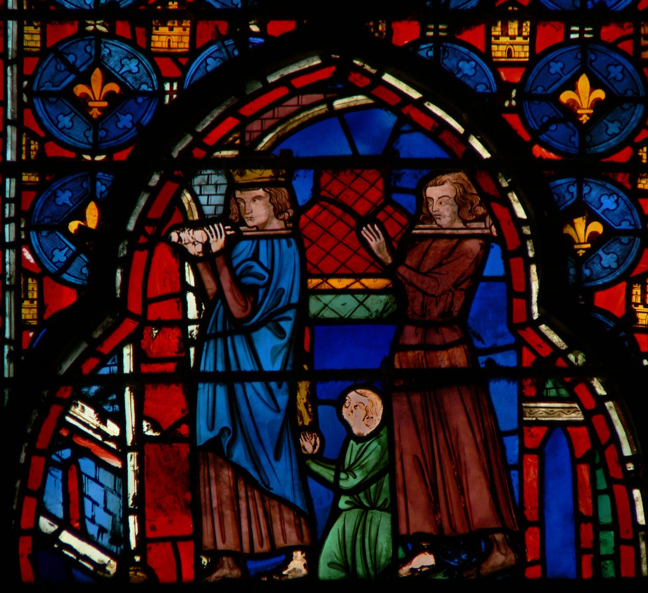 Louis IX bærer relikvier ind i Sainte-Chapelle, assisteret af Robert DArtois, 1246-48 af French School