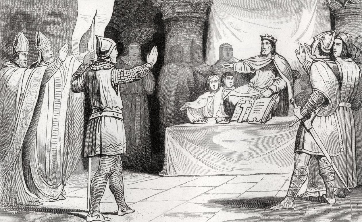 Ludvig I (778-840) den fromme ved hoffet, fra "Histoire de France" af Colart, udgivet omkring 1840 af French School
