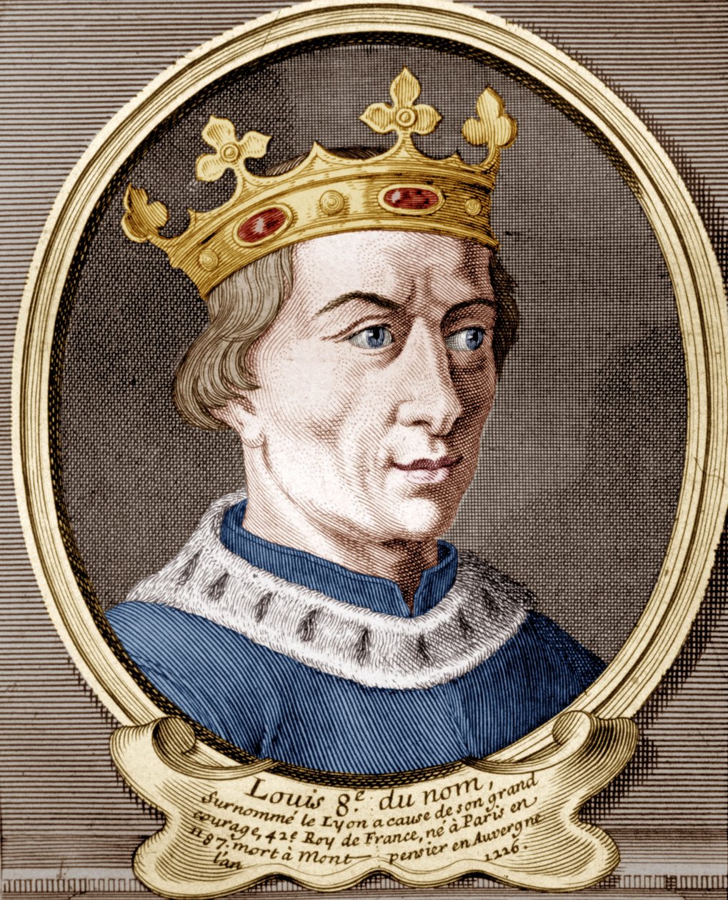 Ludvig VIII, konge af Frankrig (farvet gravering) af French School