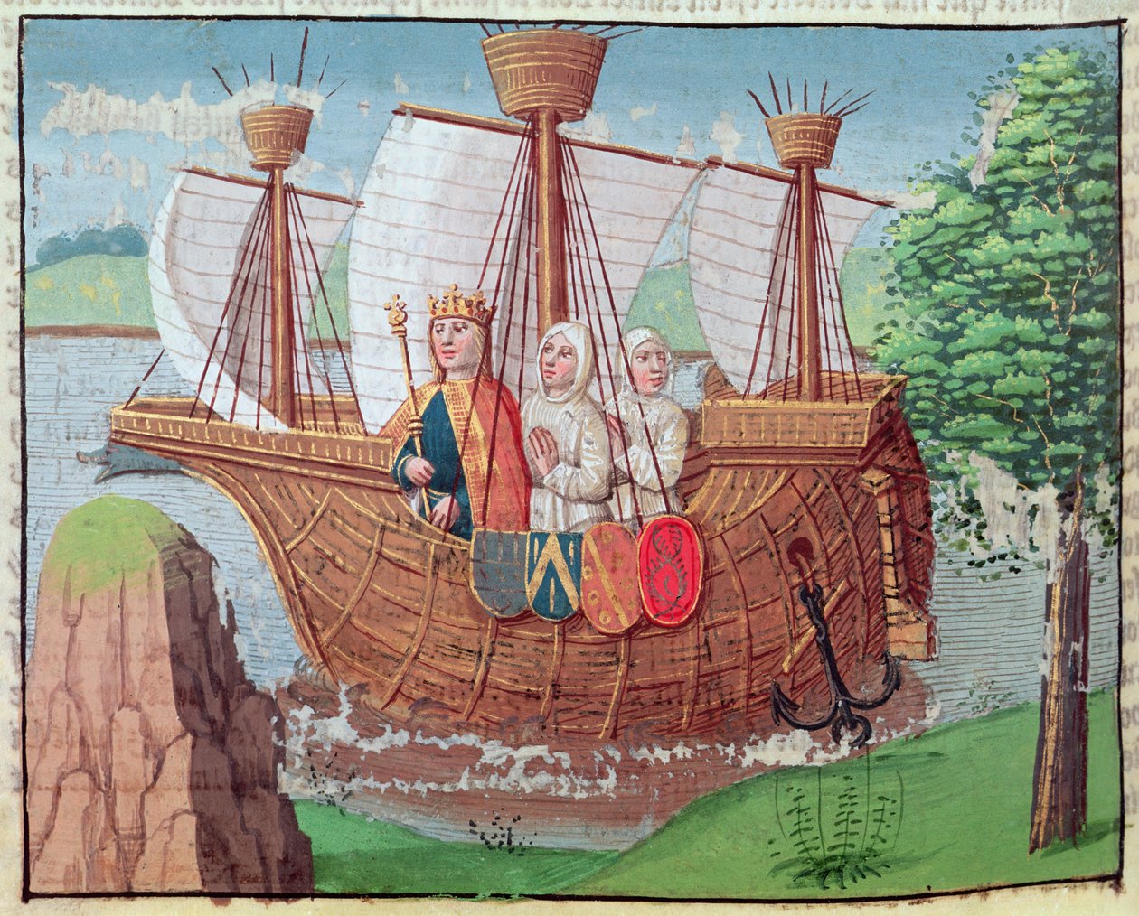 Ludvig VII på vej til Det Hellige Land med nogle cisterciensermunke i 1145, miniature fra 