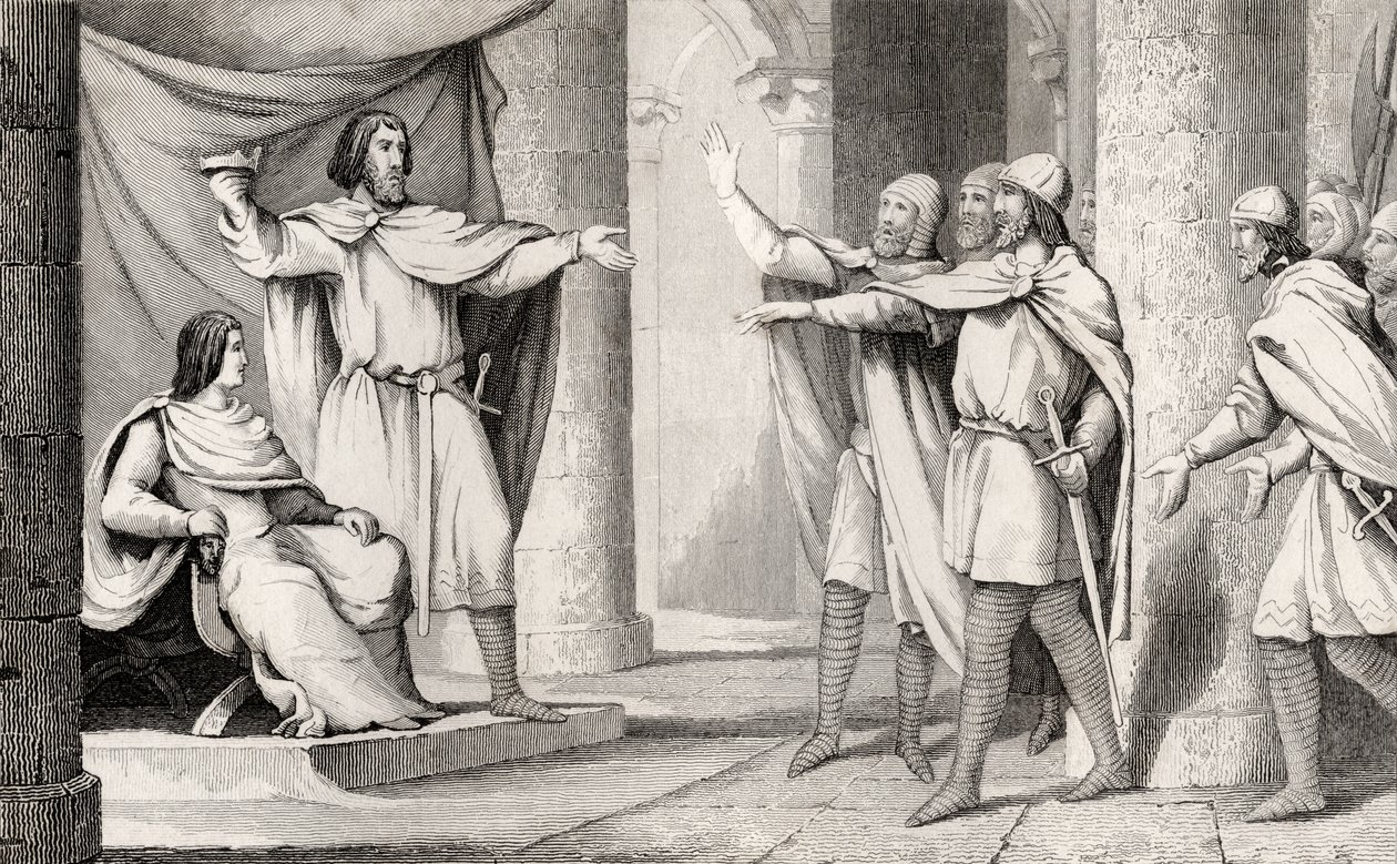 Louis V (967-87) Loaferen viser sin krone til sine tilhængere, fra 