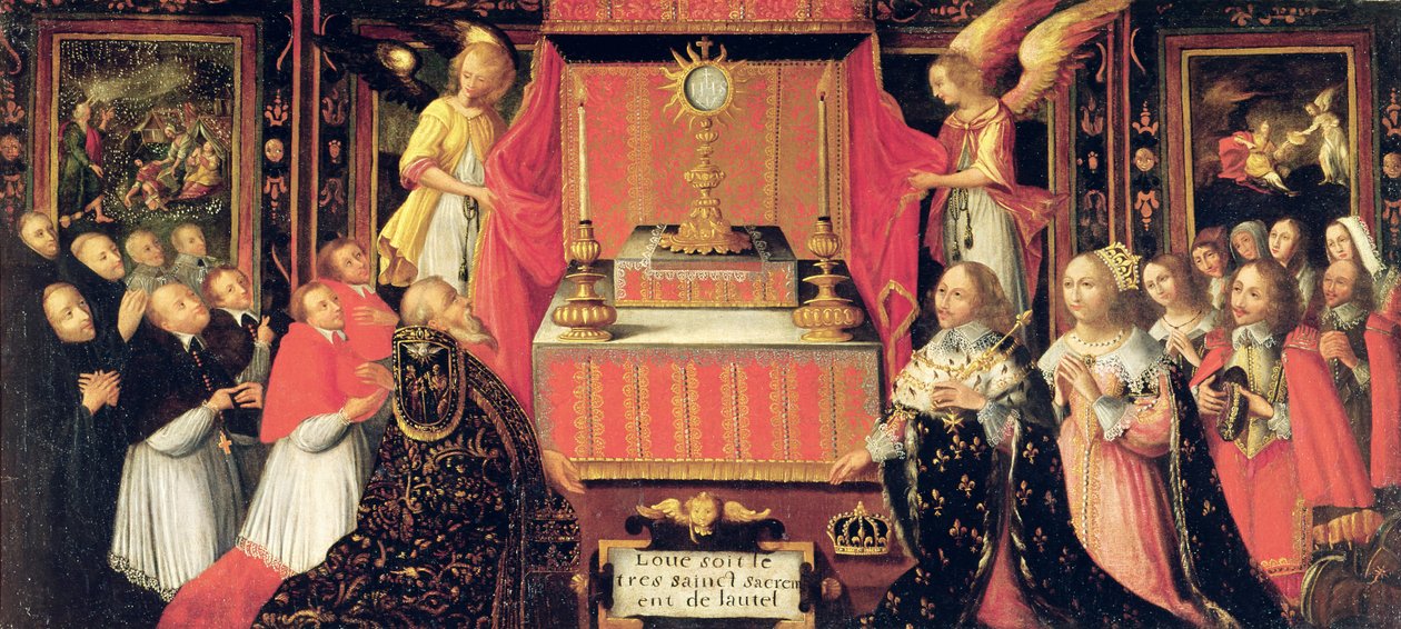 Ludvig XIII (1601-43) Anne af Østrig (1601-66) Infanta af Spanien og Gaston de France (1608-60) hertug af Orleans før det hellige sakramente af French School