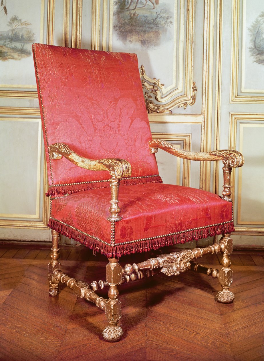 Louis XIII lænestol (træ og damask) af French School