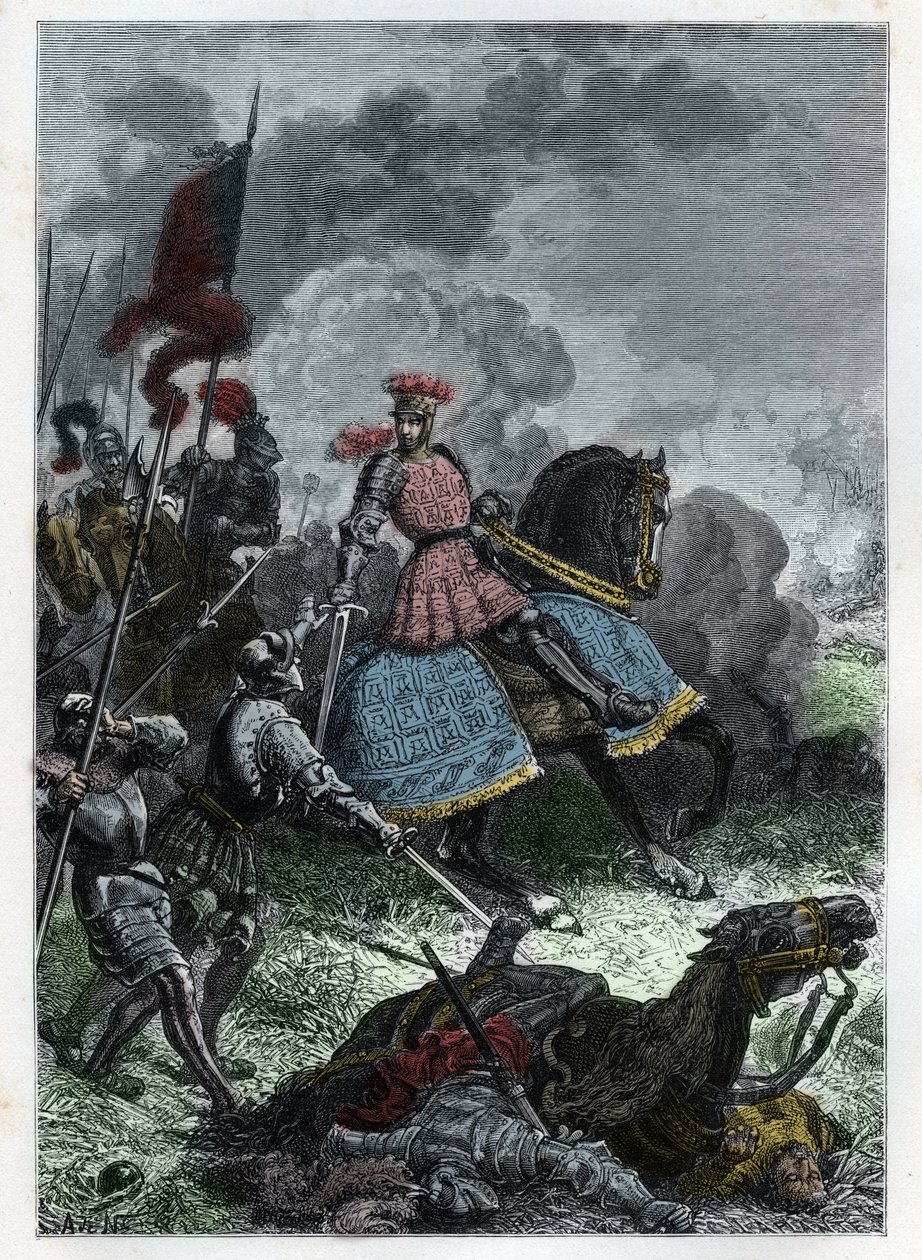 Ludvig XII i slaget ved Agnadel nær Crema i Lombardiet vundet af kongen over venitianerne den 14. maj 1509 - Slaget ved Agnadello - Ludvig XII af Frankrig besejrer venetianerne - gravering fra "" L