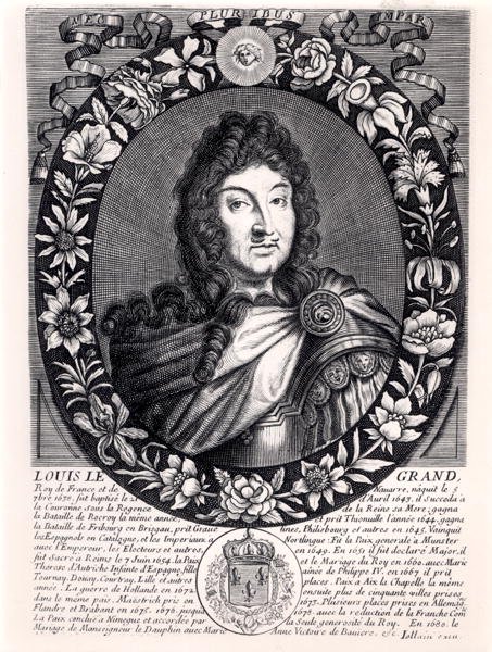 Ludvig XIV (1638-1715) Konge af Frankrig, ca. 1680 (gravering) (s/h foto) af French School