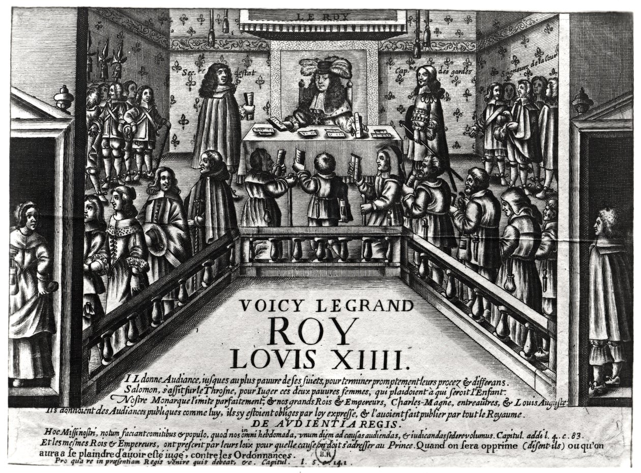 Ludvig XIV (1638-1715) udøver retfærdighed (xylograf) (bw foto) af French School