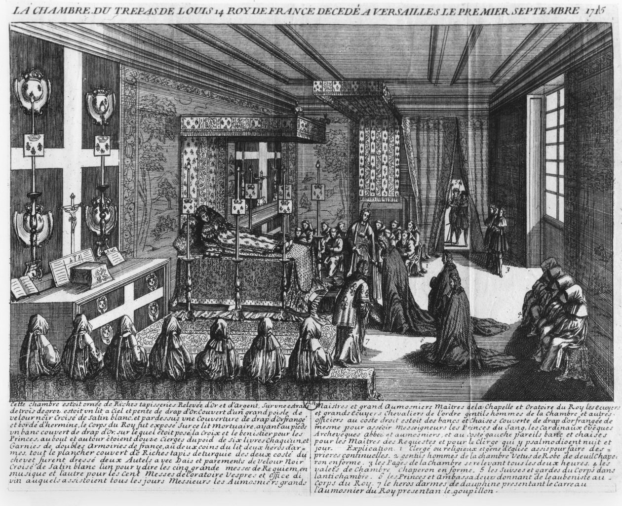 Ludvig XIV (1638-1715) på sit dødsleje i Versailles, 1. september 1715 af French School