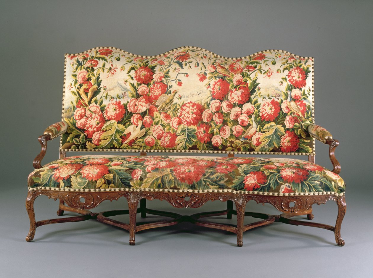 Louis XIV Canape, ca. 1710 (udskåret valnød og gobelin) (se også 220170) af French School