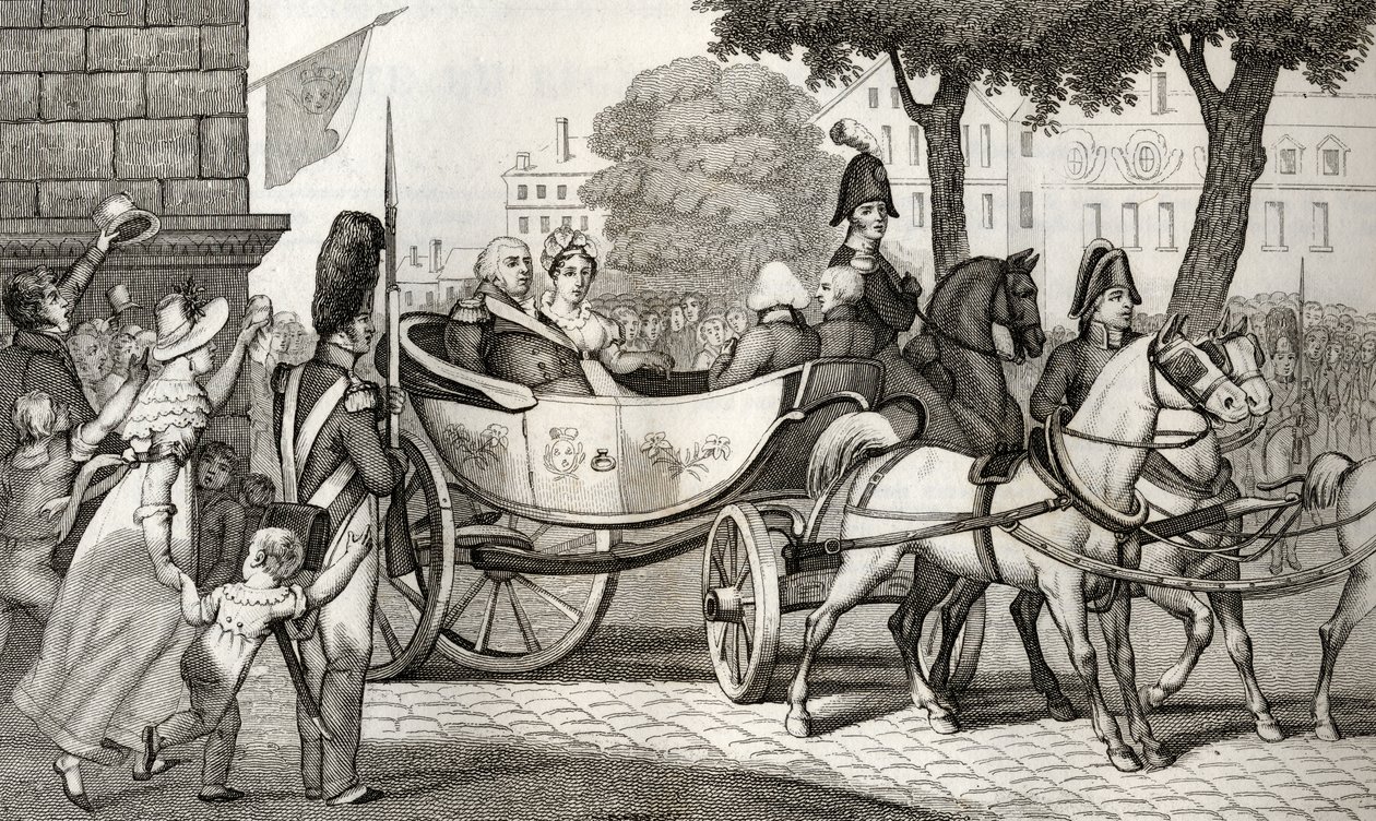 Ludvig XVIII (1755-1824) kommer ind i Paris ved restaureringen af 1814, fra 