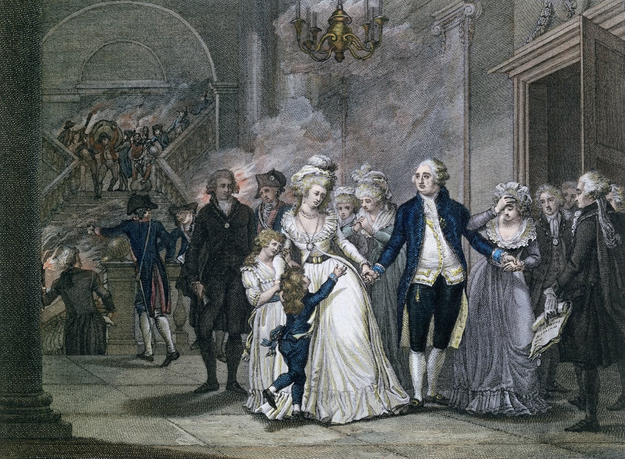 Louis XVI (1754-93) siger farvel til sin familie, 20. januar 1793, indgraveret af Reinier Vinkeles (1741-1816) og Daniel Vrydag (1765-1822) af French School