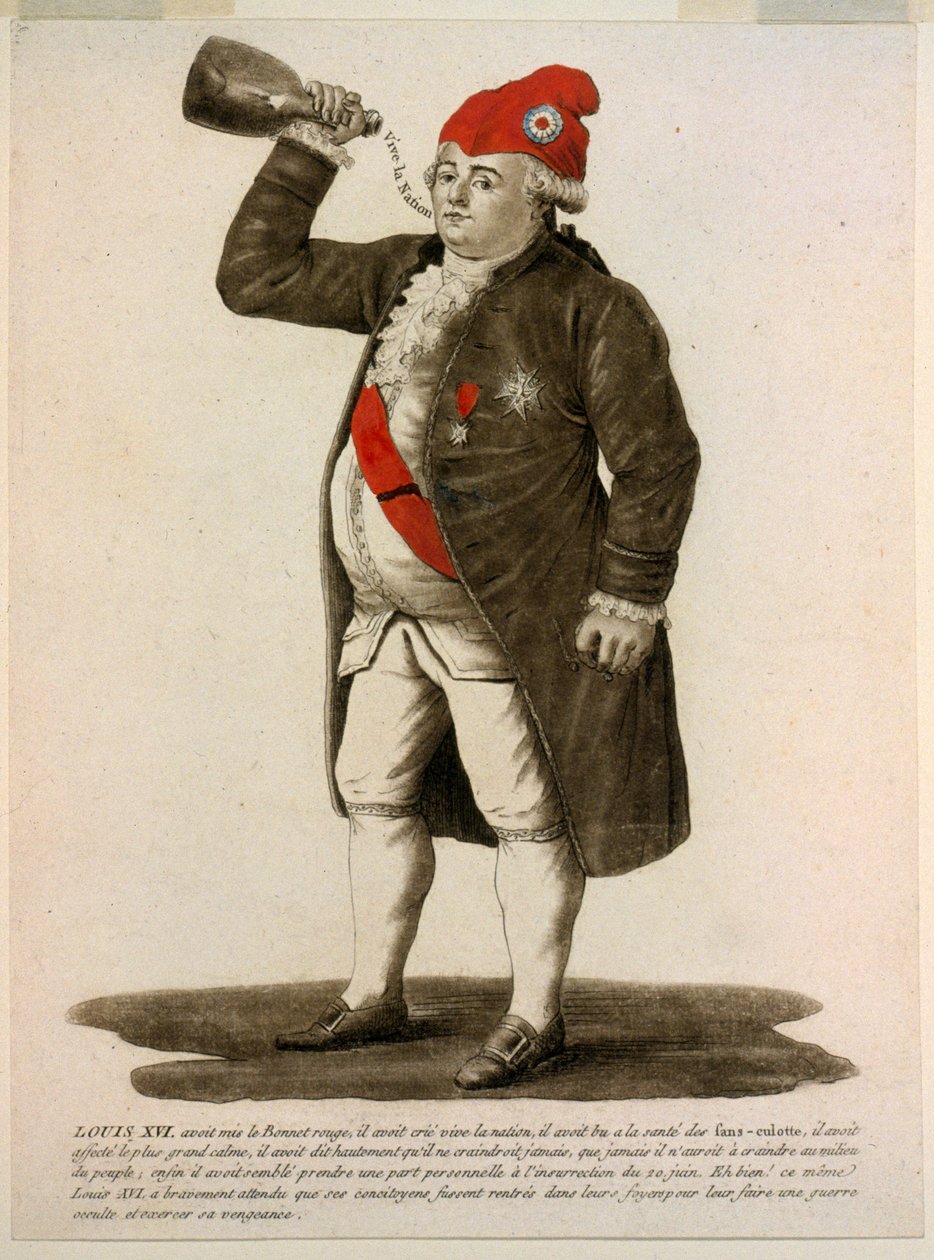 Louis XVI iført den røde kasket og græder 