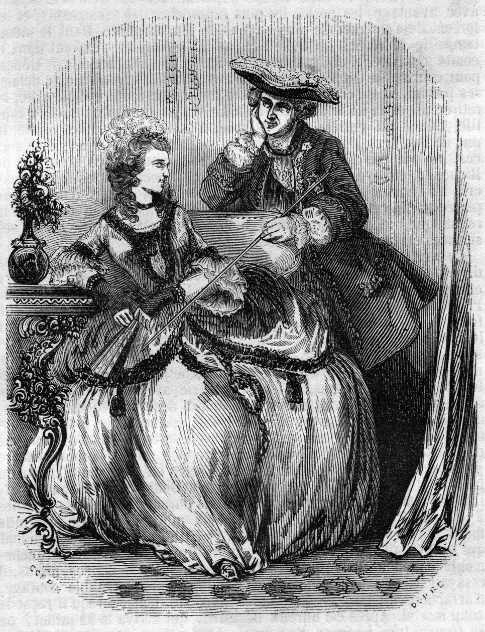 Louis XV og Madame de Pompadour, Jeanne Antoinette Poisson (1721-1764) (Marquise de Pompadour) - i "" Histoire de France"" af L.-P. Anquetil af French School