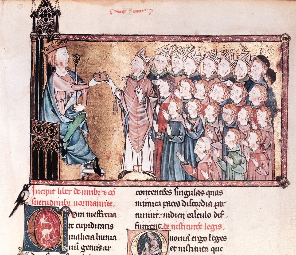 Louis X (1289-1316) den stædige giver charteret til normannerne, fra Le Grand Coutumier de Normandie, ca. 1340 af French School