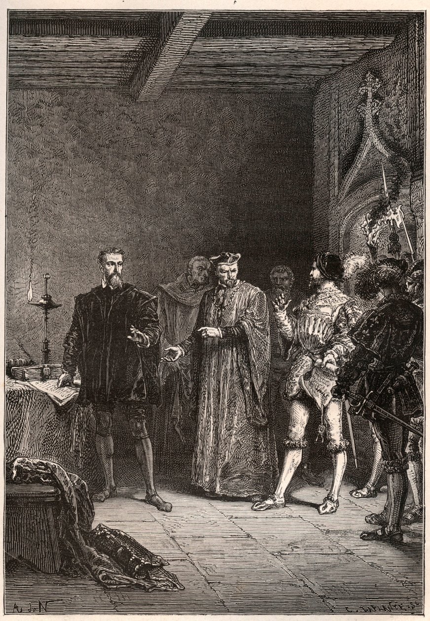 Louis de Berquin (1485-1529), ridder og humanist, religiøs reformator, befriet af Jean de la Barre (1523-1533) prevot de Paris - Louis de Berquin (venstre) løsladt fra fængslet af John de la Barre - gravering fra "" Frankrigs historie fortalt til min bedst af French School