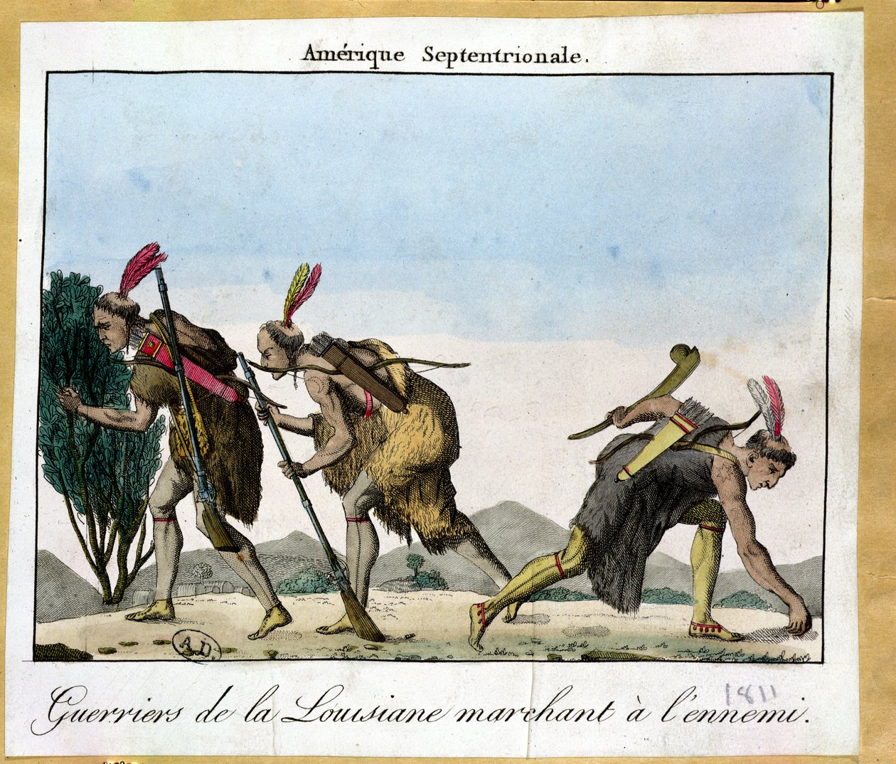 Louisiana-indianere sporer deres fjende, ca. 1811 af French School