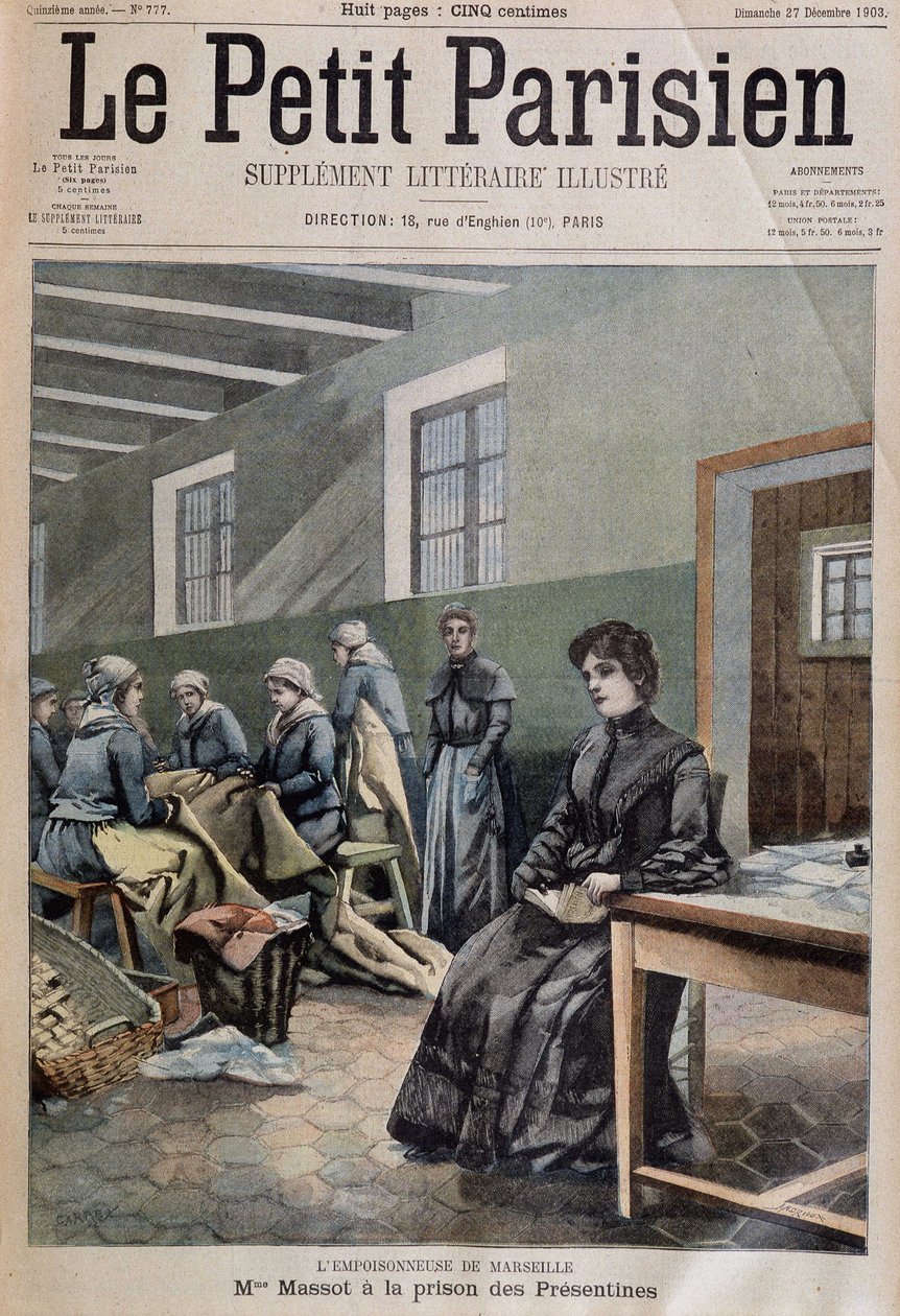 The Poisoner of Marseille: Mme massot i presentinernes fængsel - couv. i "Le Petit Parisien"" 27/12/1903 (gravering) af French School
