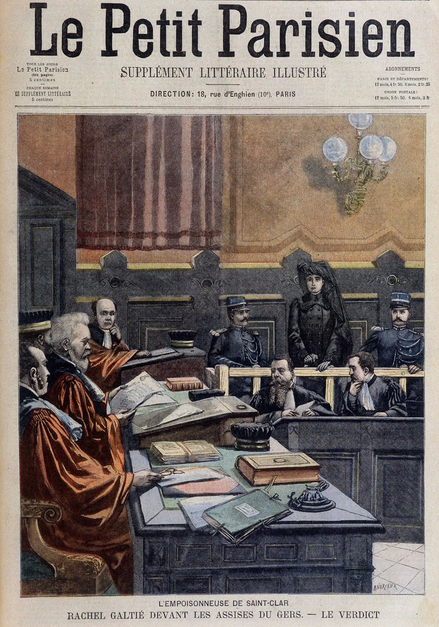 Saint-Clairs forgiftning: Rachel Galtié foran Gers - i "Le Petit Journal" af 13/11/1904 (gravering) af French School
