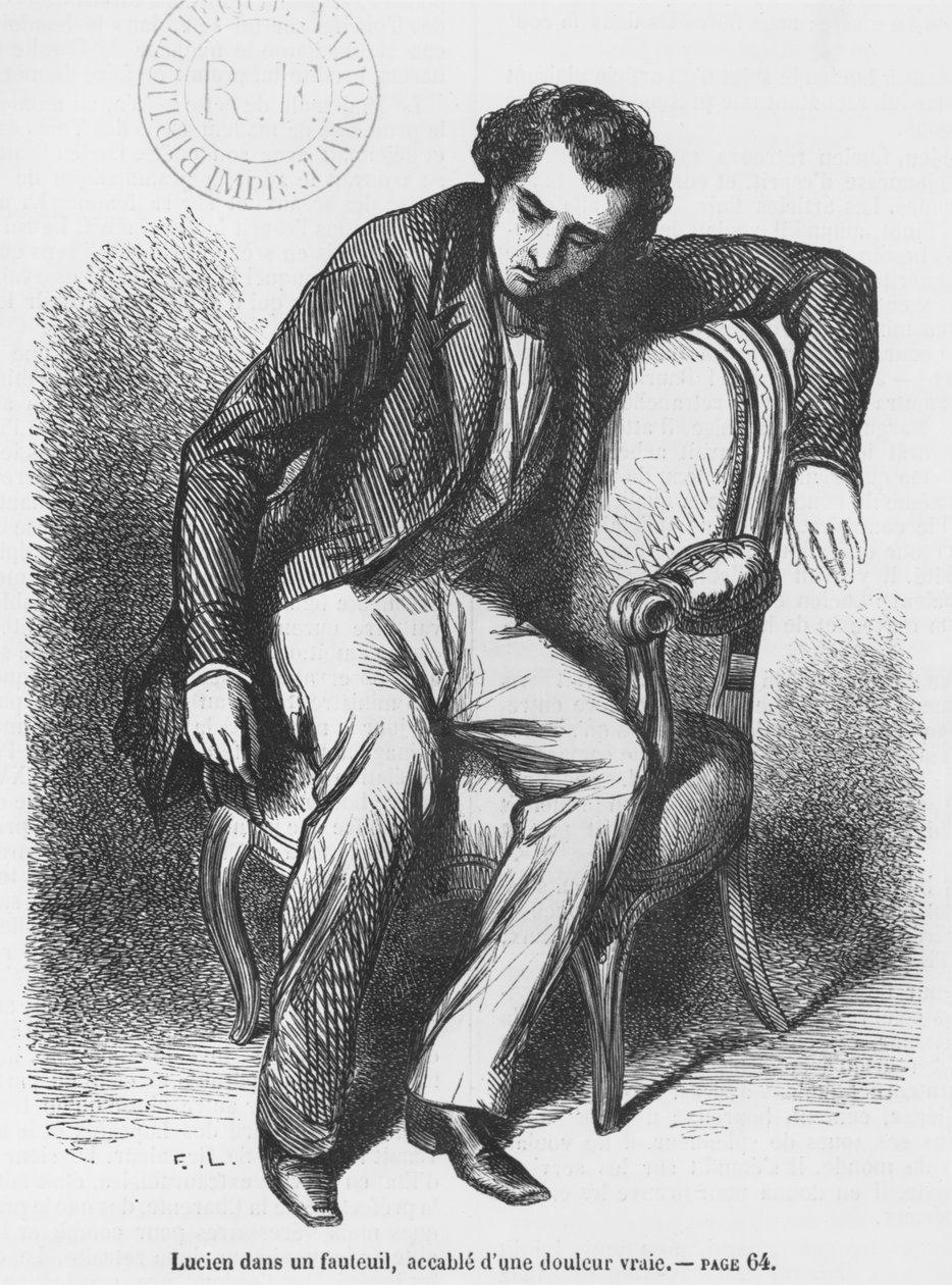 Lucien de Rubempre overvældet af sorg, illustration fra 
