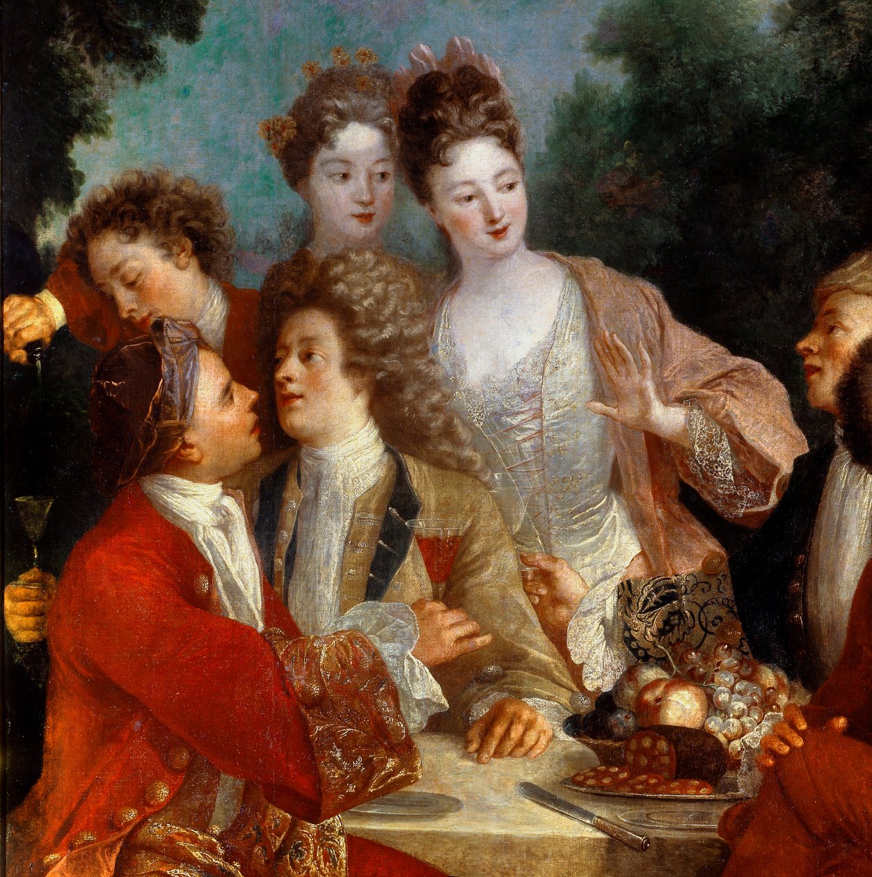 Frokost i Parc Des nobles ved en landbanket. Detalje af maleriet af det 18. århundredes franske skole. Orleans Museum of Fine Arts af French School
