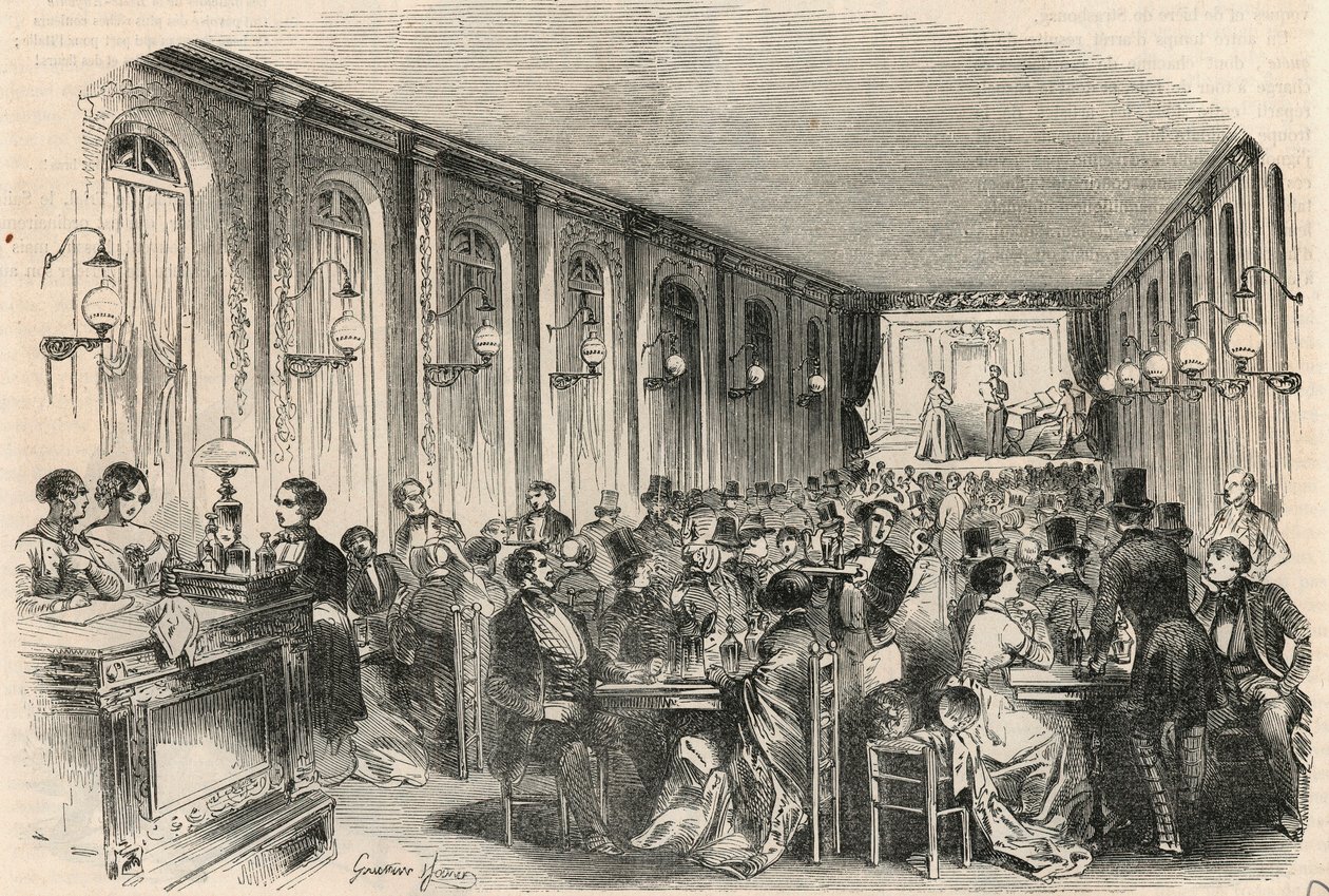 Lyrisk tryk af passagen Jouffroy i Paris i det 19. århundrede - Indgravering i "" Tableau-de-Paris"" af Edmond Texier 1852 af French School