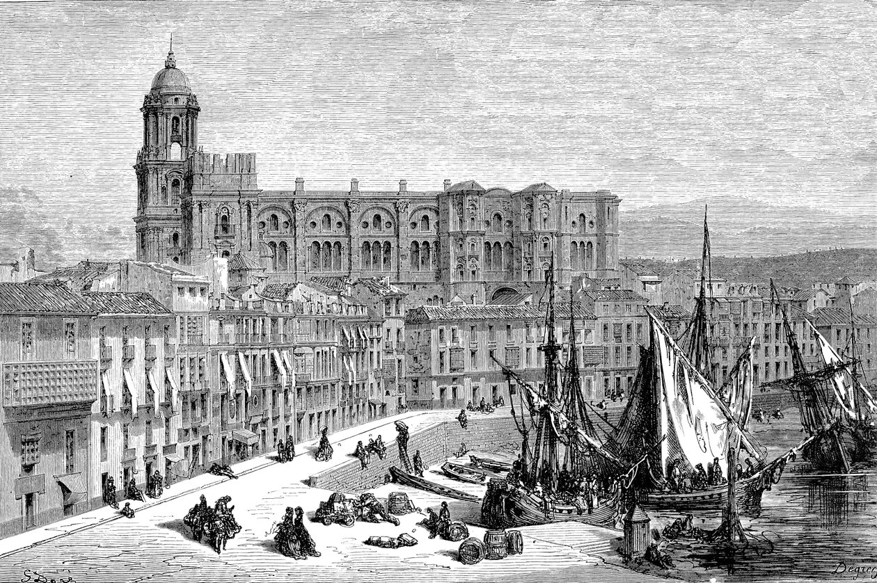 MALAGA, Spanien i 1865 - Tegning af Gustave Dore 1865 af French School