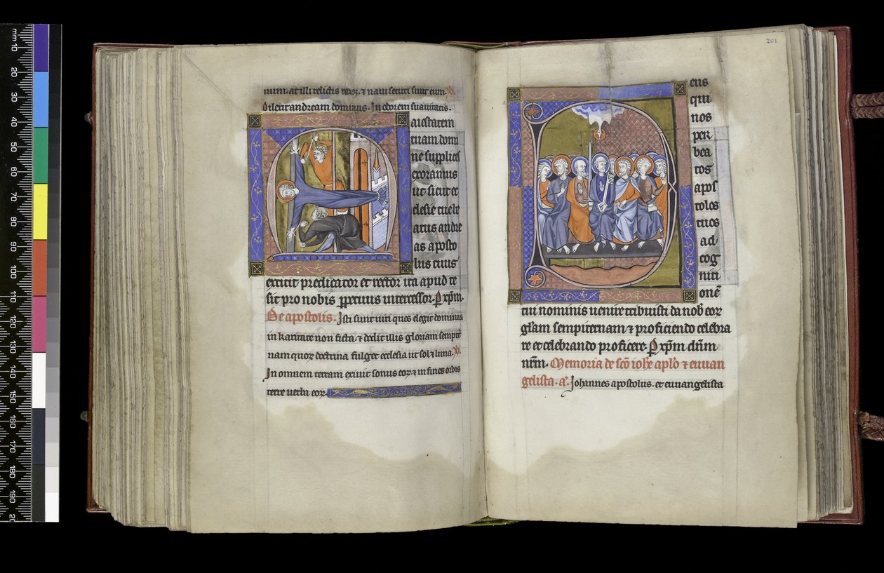 MS 300 f.200v-201r, Stemmeret for St. Andreas og Stemmeret for Apostlene, fra Isabellas Salter og Timer, Paris, ca. 1265-70 af French School