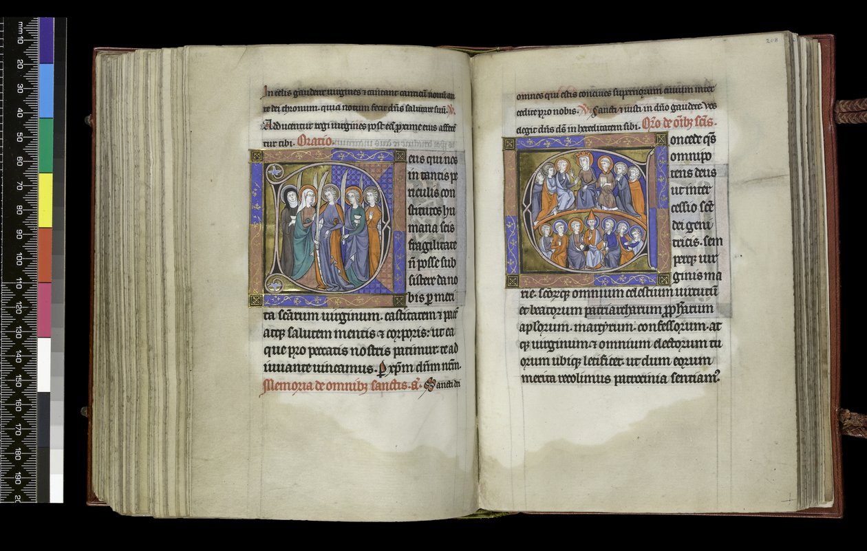 MS 300 f.207v-208r, Valgret til jomfruer og valgret til alle hellige, fra Isabellas Salter og Timer, Paris, c.1265-70 (pen & blæk og tempera på pergament) af French School