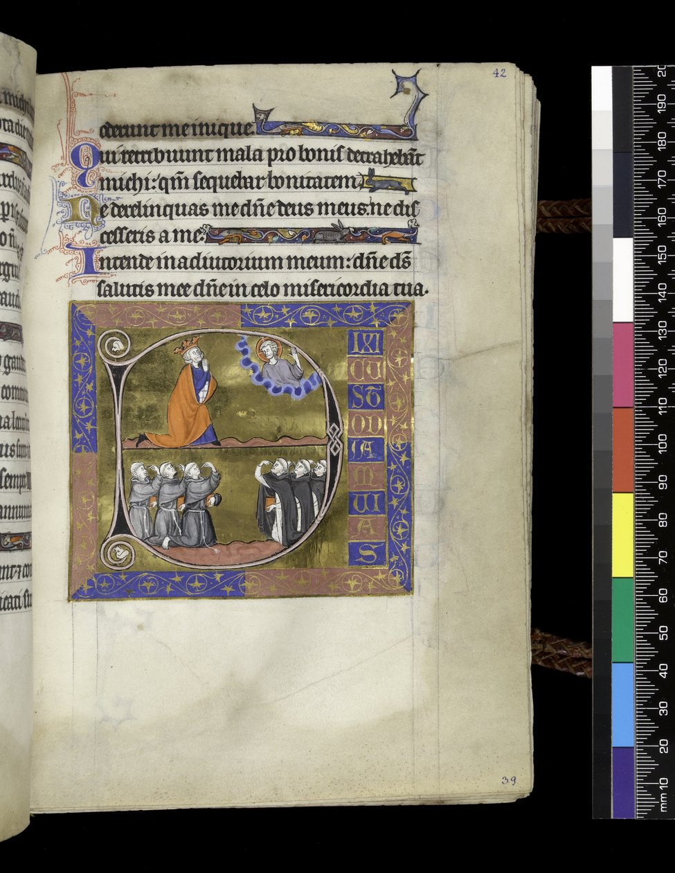 MS 300 f.42r, David beder til Gud i skyen, fra Isabella fra Frankrigs salmer og timer, Paris, ca. 1265-70 (pen & blæk og tempera på pergament) af French School