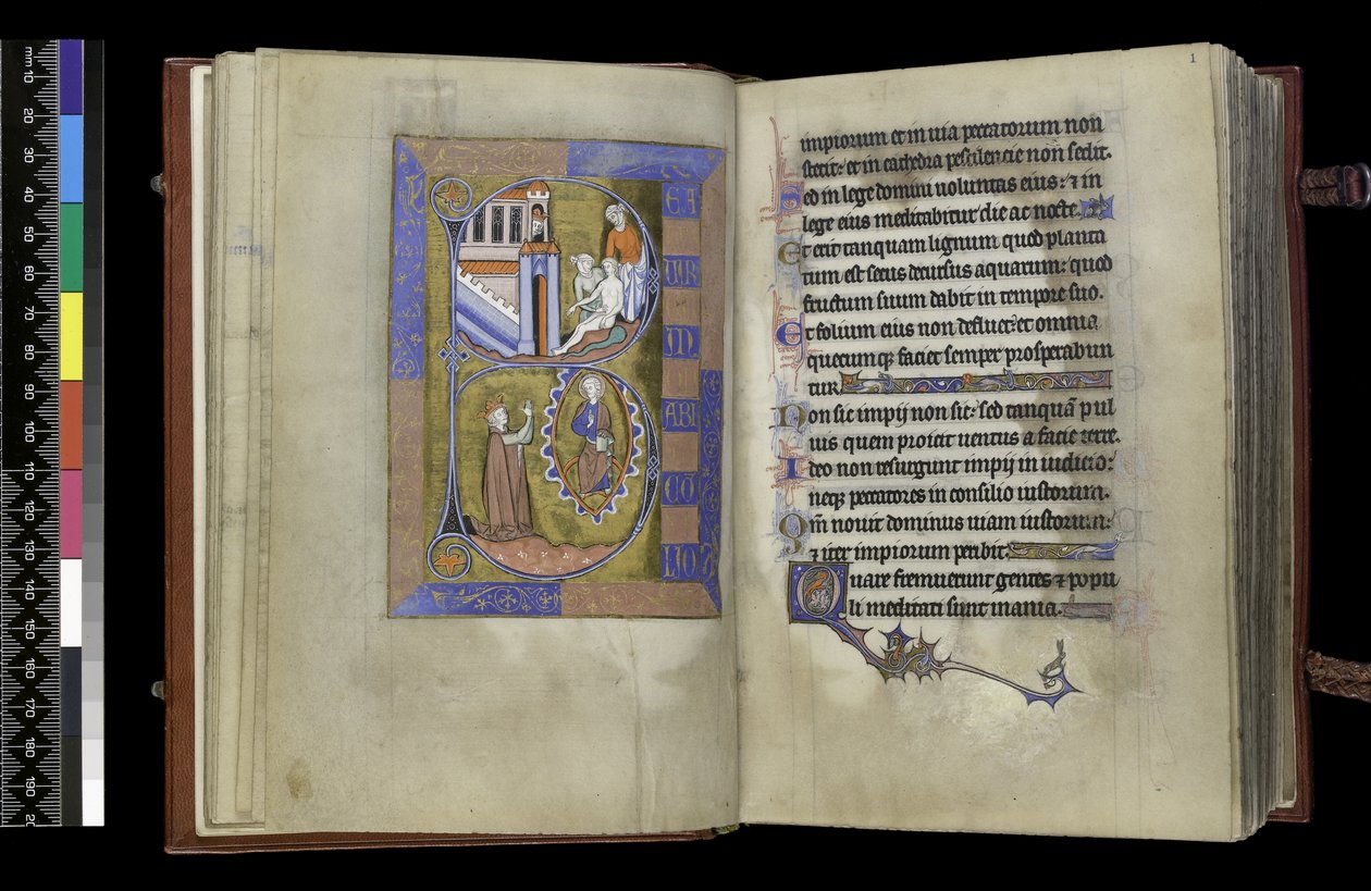 MS 300 f.XIII-1r, fra Psalter and Hours of Isabella of France, Paris, ca. 1265-70 (pen & blæk og tempera på pergament) af French School