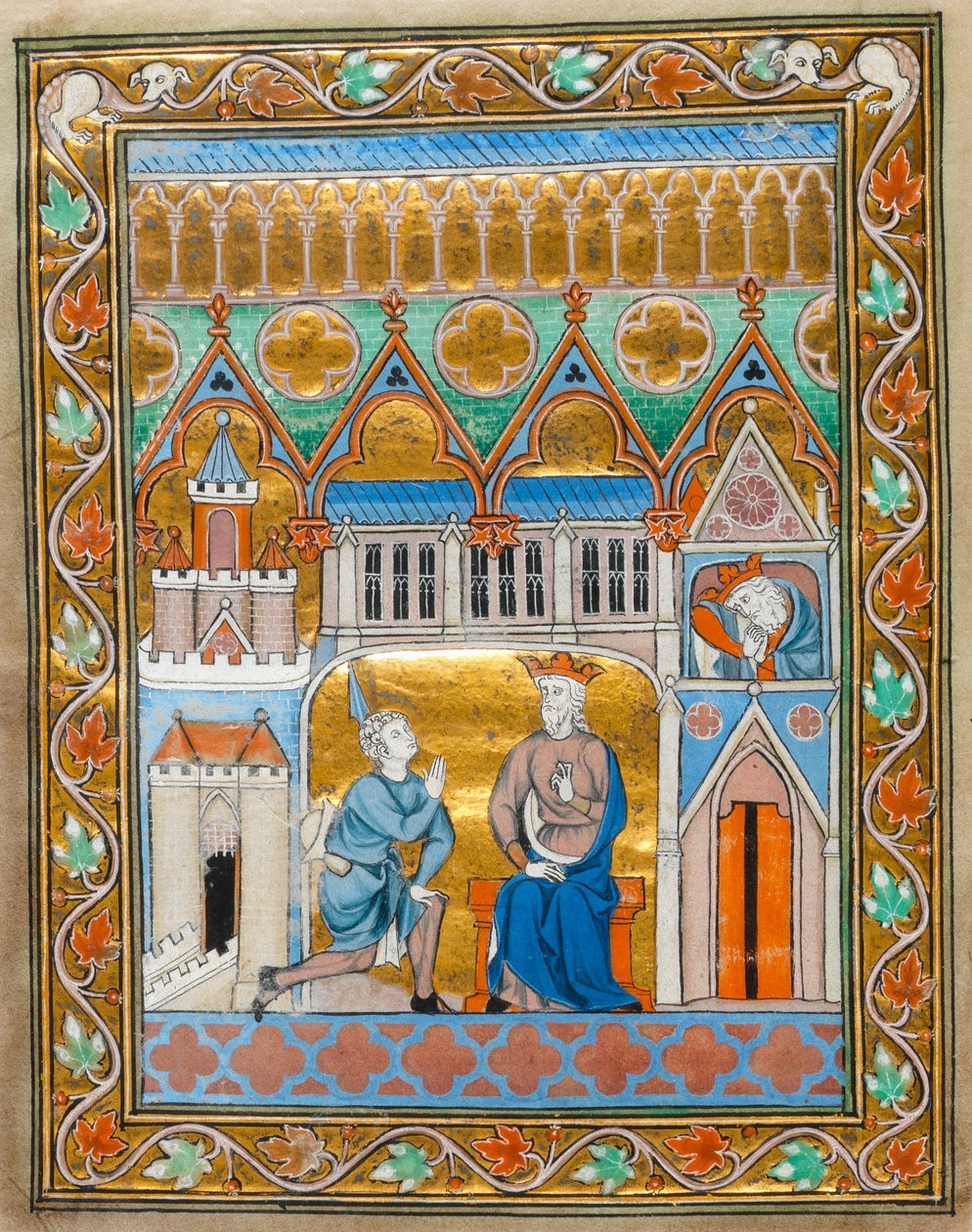 MS 300 fol.VIIi Kong David modtager nyheden om Absaloms død, fra Isabelle af Frankrigs psaltertimer, ca. 1255 af French School