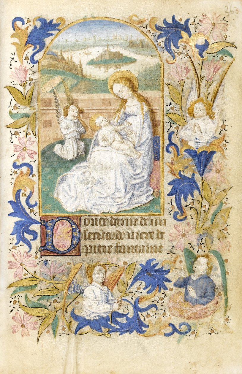 MS 39-1950 f.263r The Adoration, 1464 (guld, sølv & farvet blæk på pergament) af French School