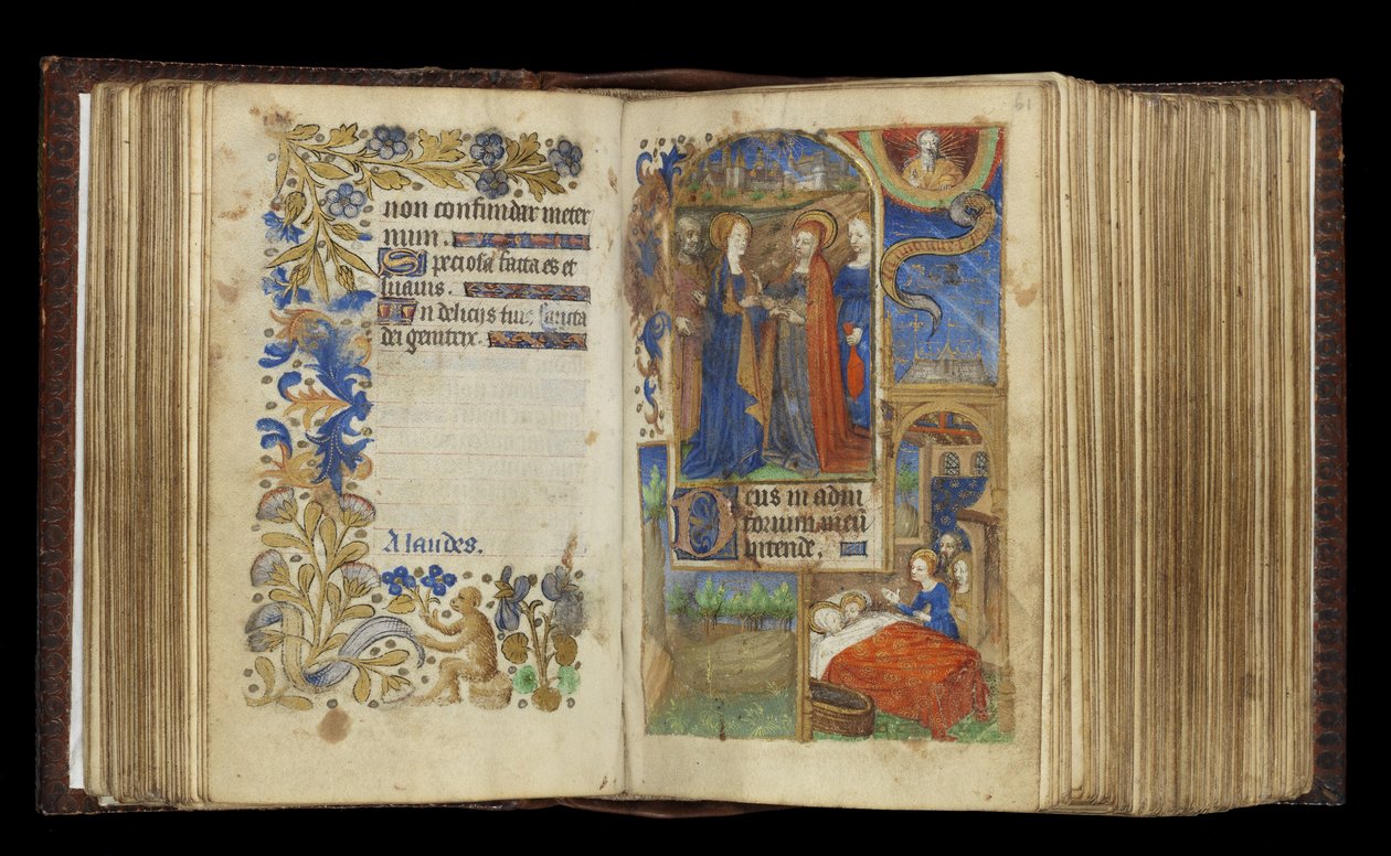 MS 39-1950 f.60v-61r The Visitation (guld, sølv & farvet blæk på pergament) af French School