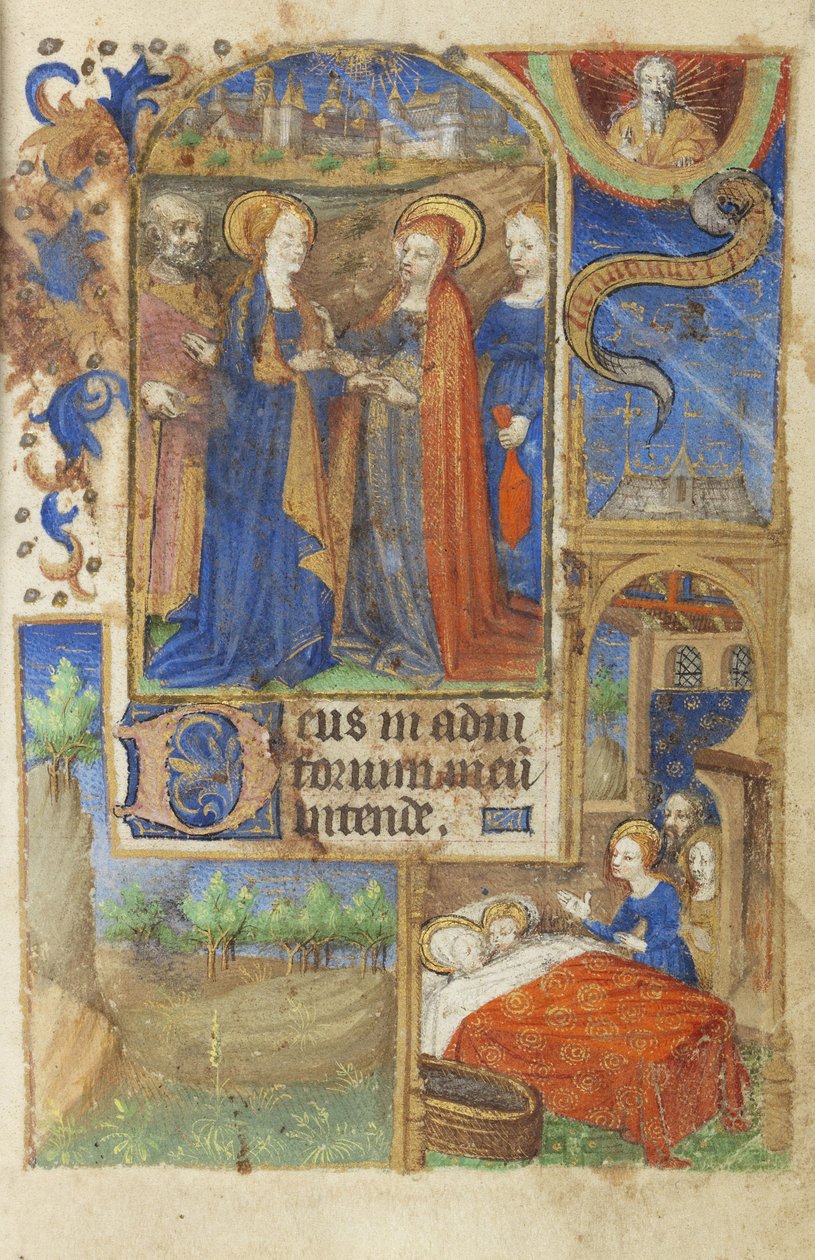 MS 39-1950 f.61r The Visitation, 1464 (guld, sølv & farvet blæk på pergament) af French School