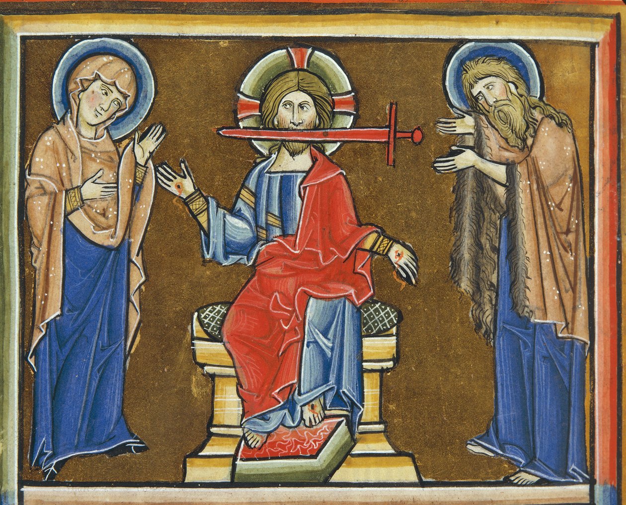 MS CXXXVII, Apokalypsens Kristus, fra Sankt Elizabeths Salter (tempera & bladguld på vellum) af French School