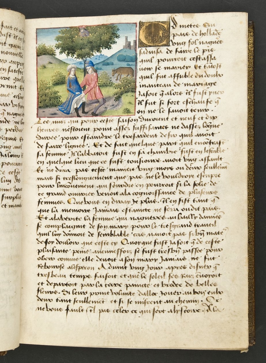 MS Hunter 252 026r Side fra Hundred New News, c.1461-62 af French School