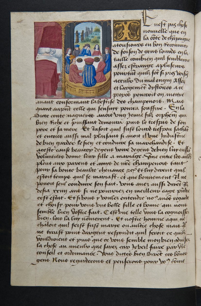 MS Hunter 252 042v Side fra Hundred New News, c.1461-62 af French School