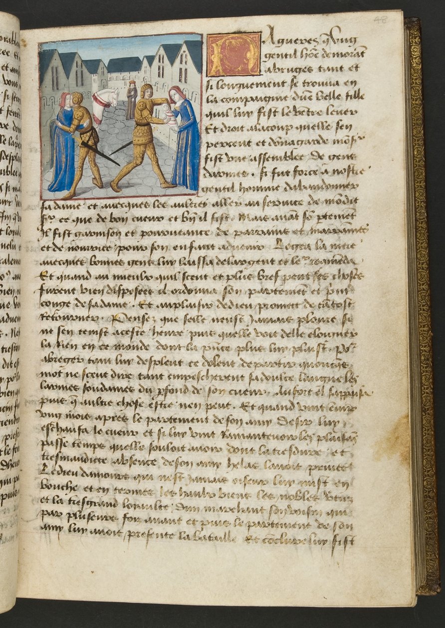 MS Hunter 252 048r Side fra Hundred New News, c.1461-62 af French School