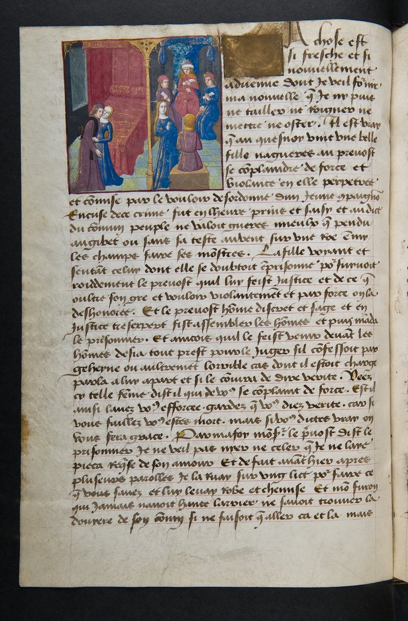 MS Hunter 252 053v Side fra Hundred New News, c.1461-62 af French School