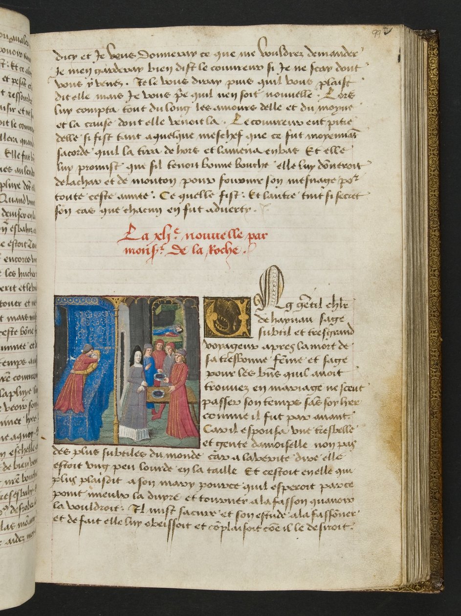 MS Hunter 252 099r Side fra Hundred New News, c.1461-62 af French School