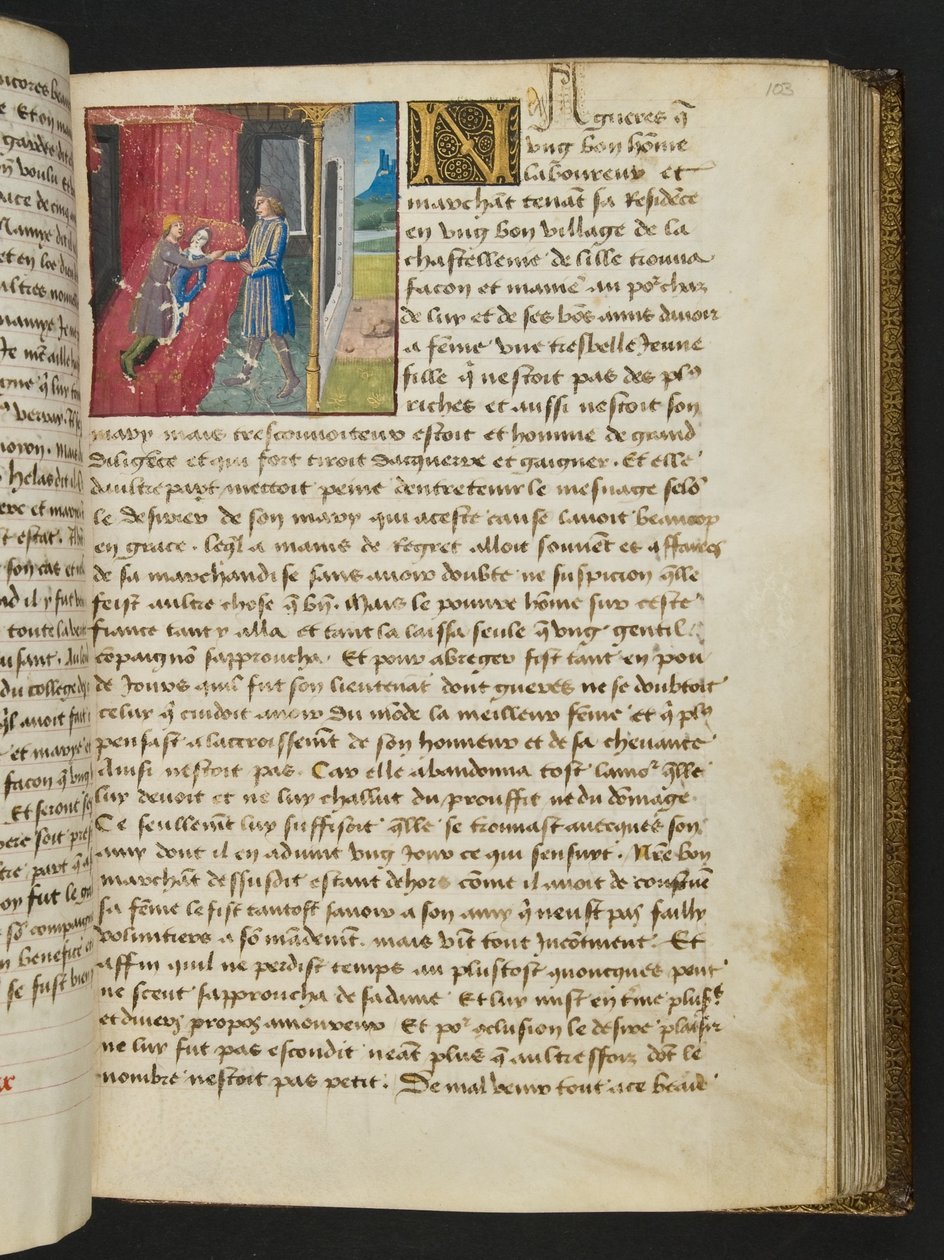 MS Hunter 252 103r Side fra Hundred New News, c.1461-62 af French School