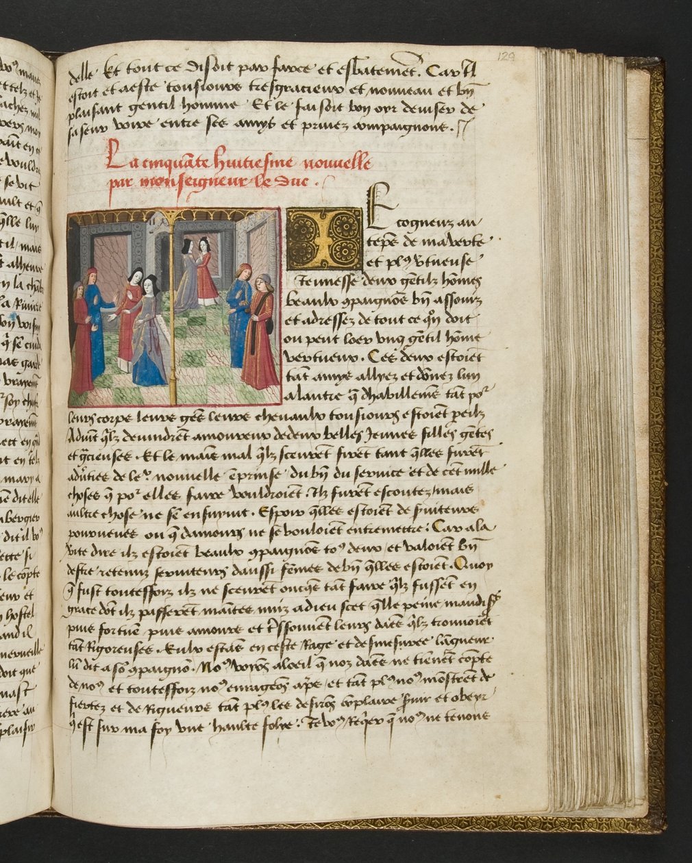 MS Hunter 252 129r Side fra Hundred New News, c.1461-62 af French School