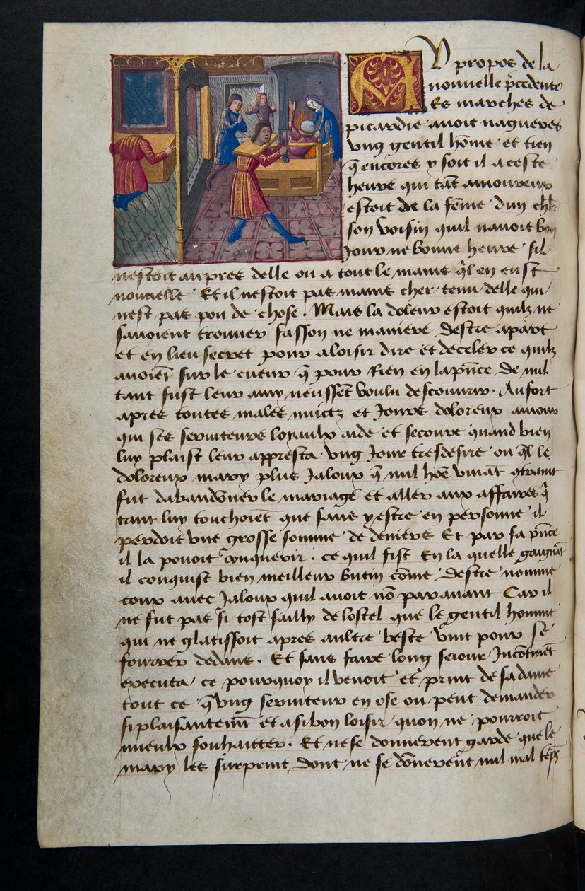 MS Hunter 252 155v Side fra Hundred New News, c.1461-62 af French School