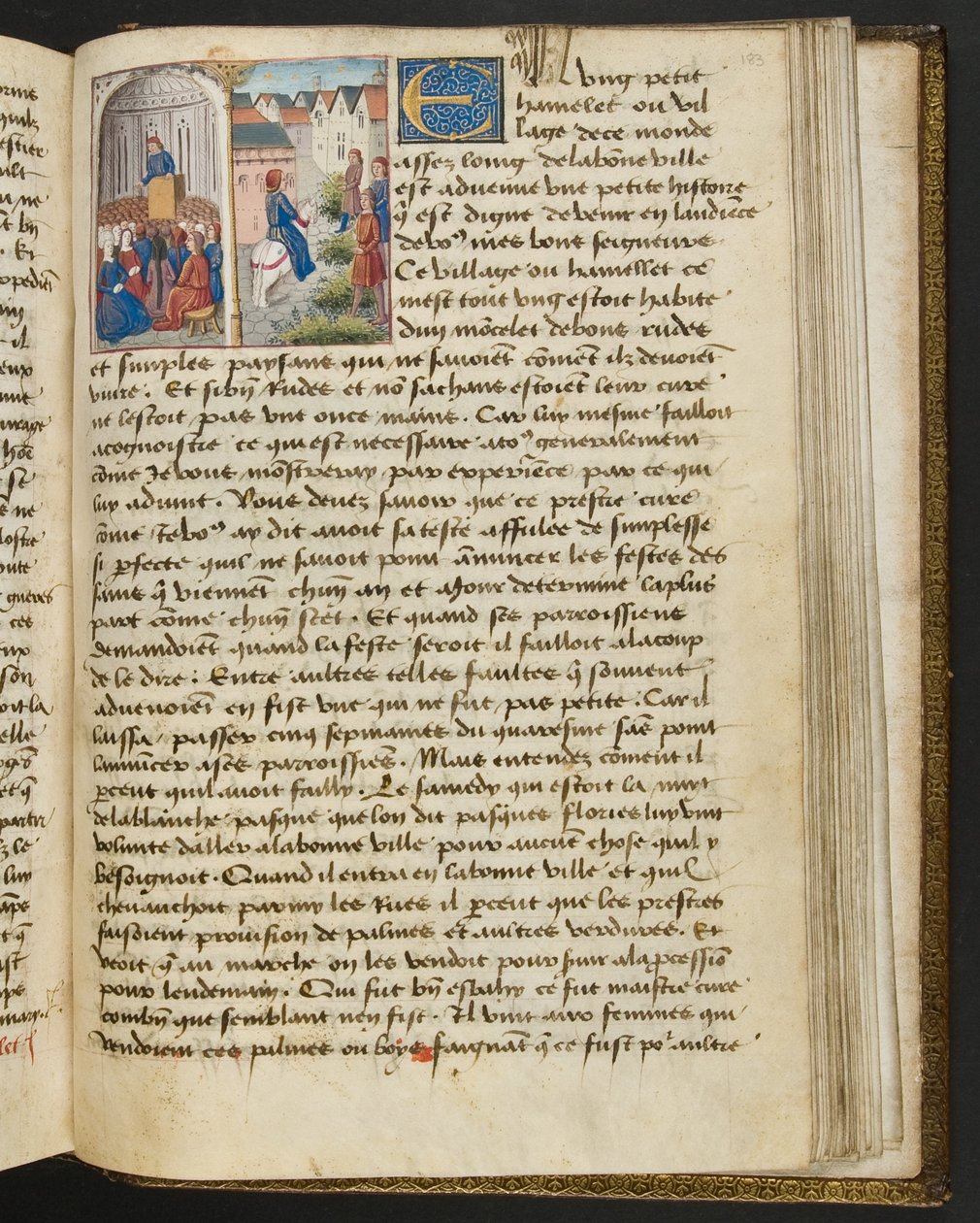 MS Hunter 252 183r Side fra Hundred New News, c.1461-62 af French School