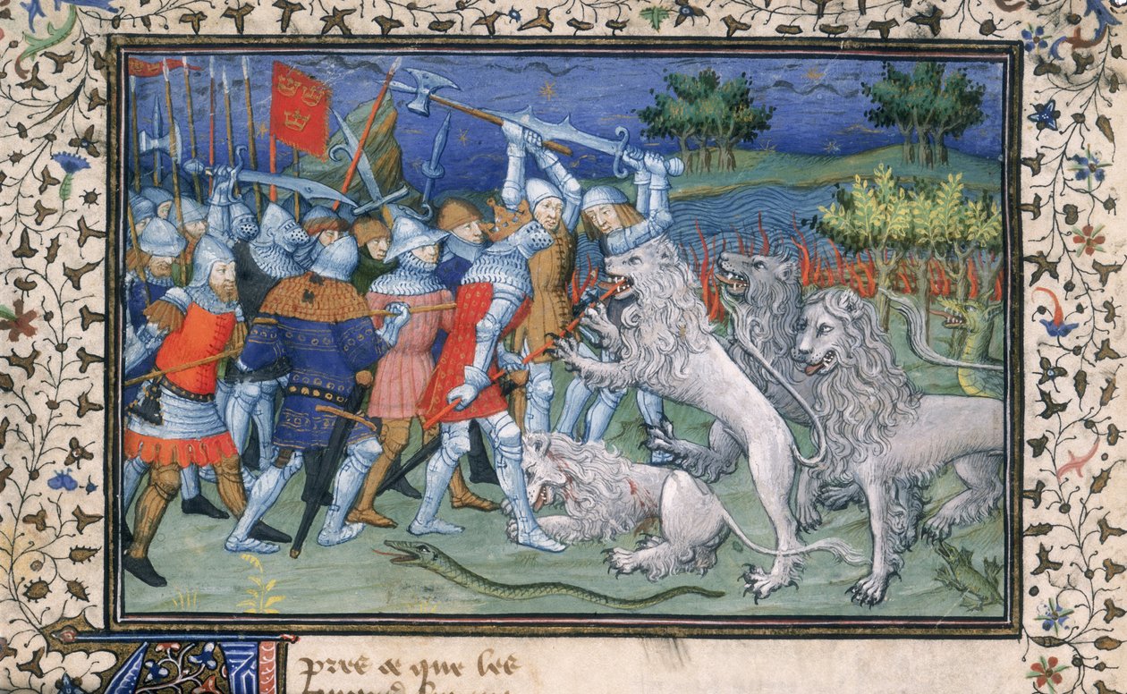MS Royal 20 B.XX fol.50v Alexander den Store (356-323 f.Kr.) kampe med hvide løver, fra 