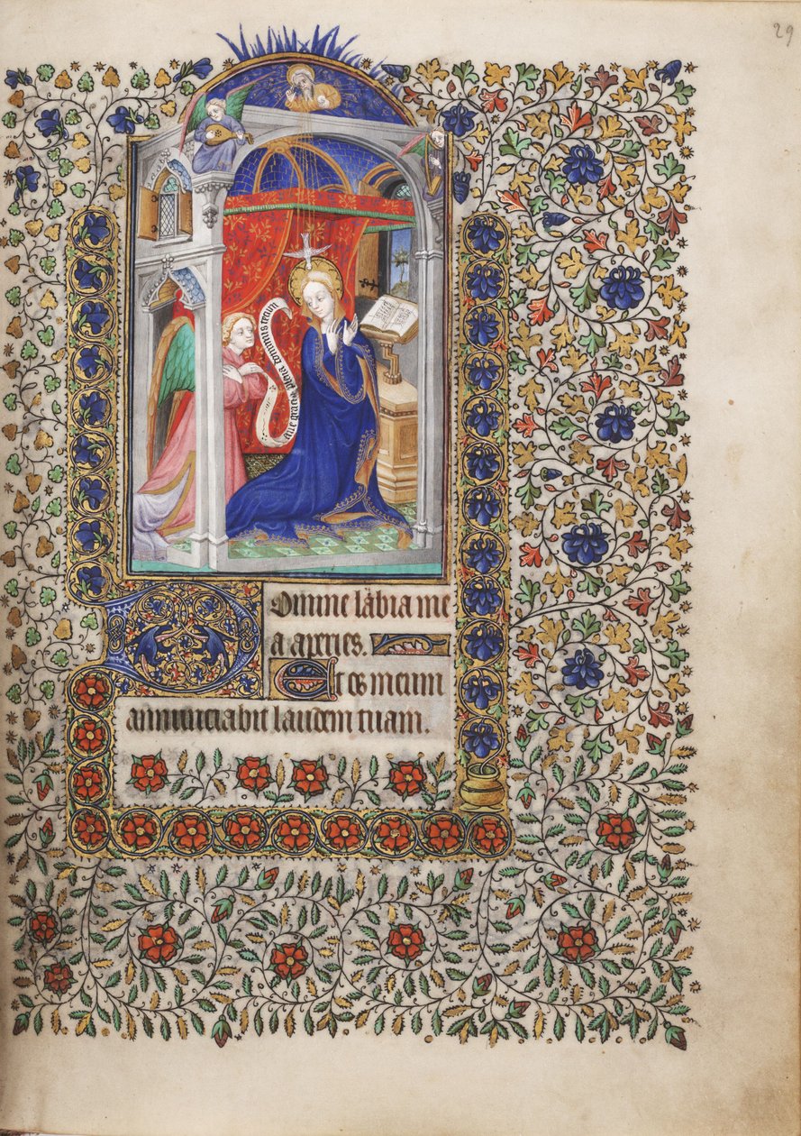 MS Widener 6 f.29r, Annunciation, fra en timebog, brug af Paris af French School