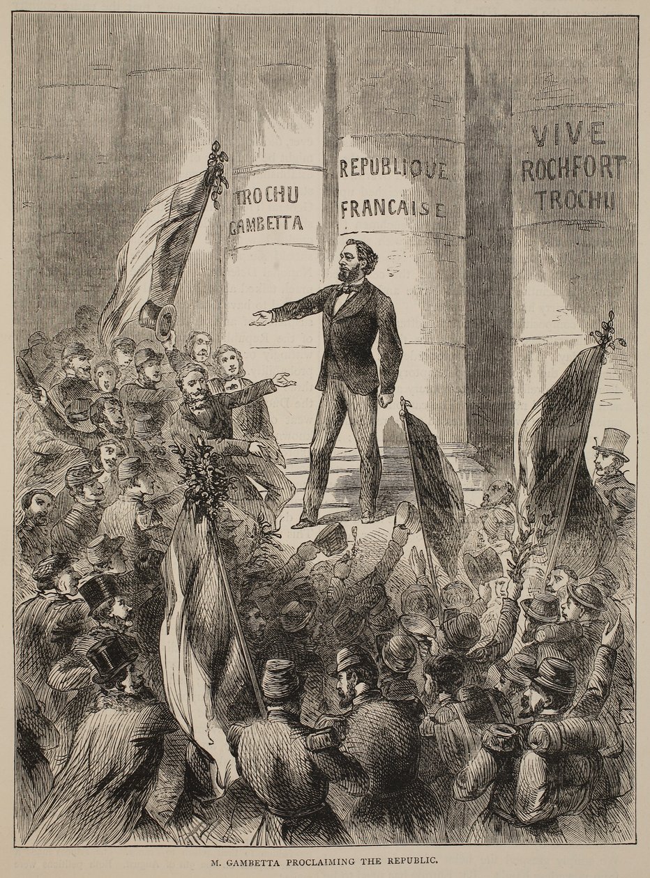 M. Gambetta proklamerer republikken, september 1870, illustration fra Cassells historie om krigen mellem Frankrig og Tyskland, 1870-1871 af French School